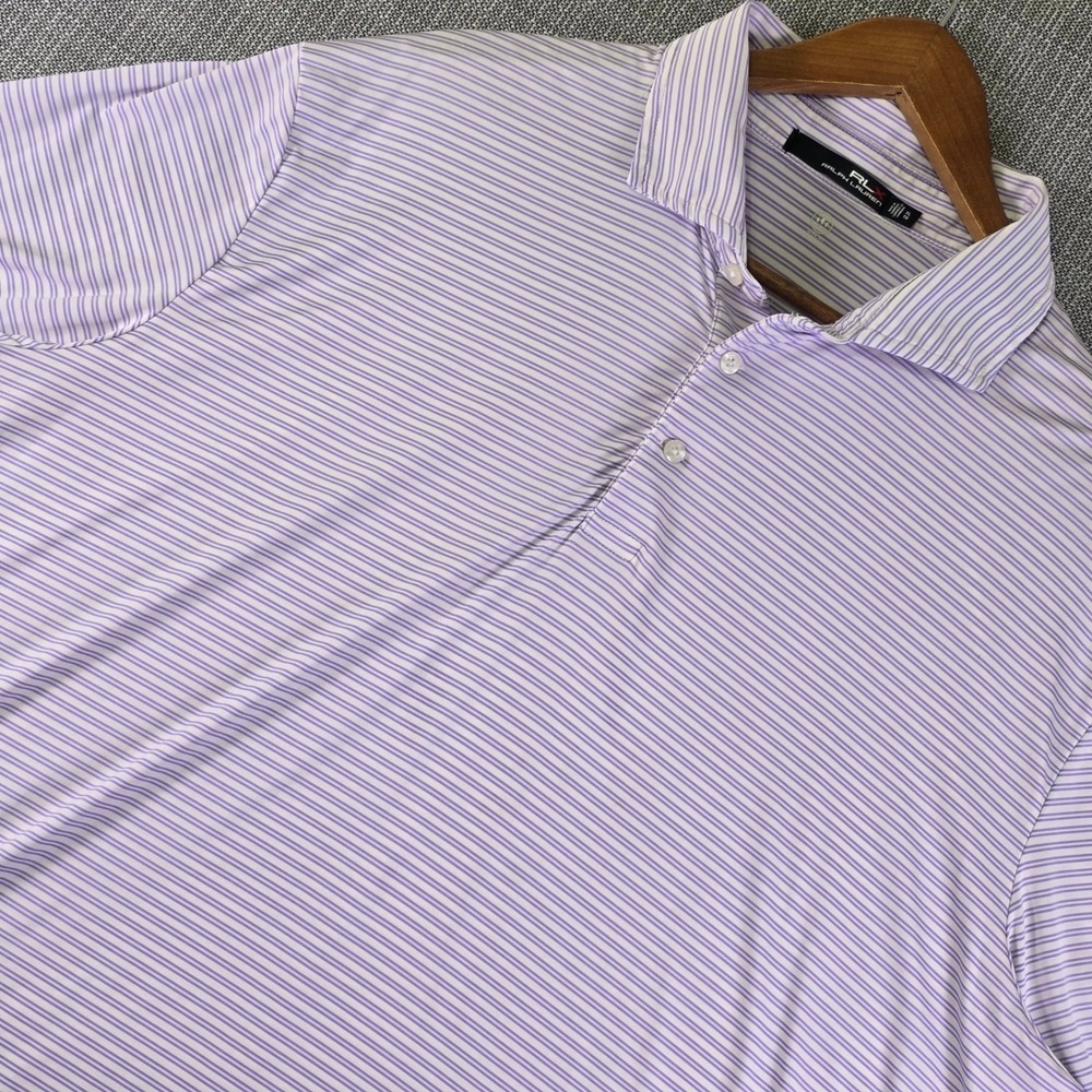 RLX Ralph Lauren Polo Performance Golf Shirt Mens XL Purple Striped Stretch